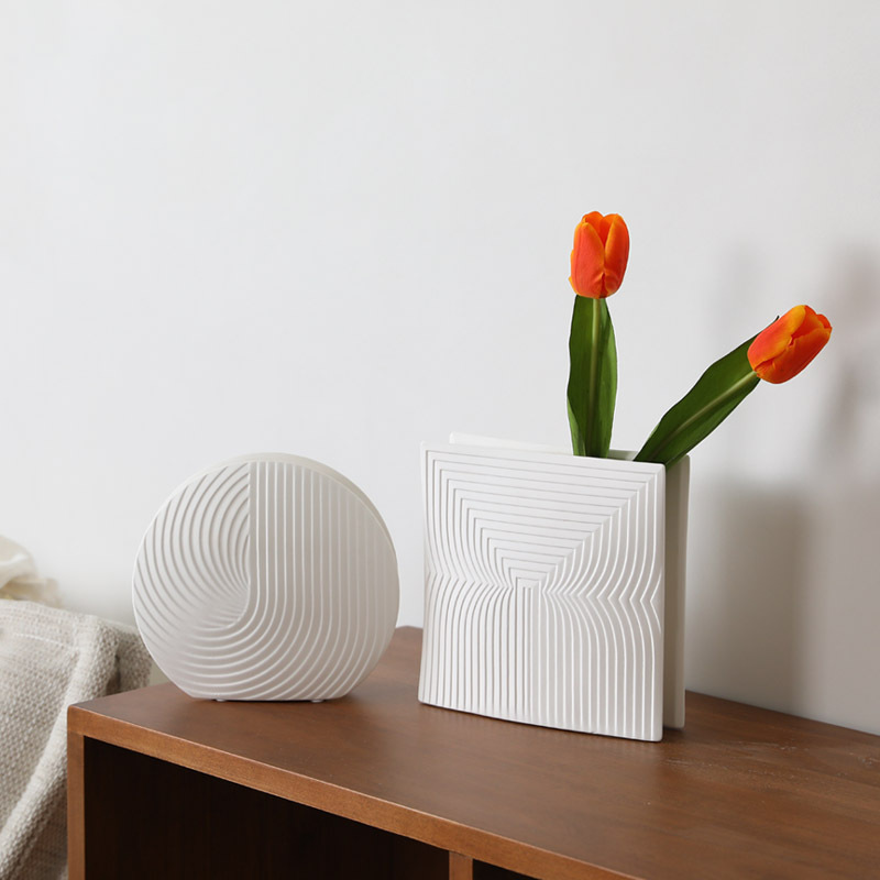 INS Nordic blanco creativo geométrico de cerámica florero arreglo floral salón entrada gabinete del vino Decoración