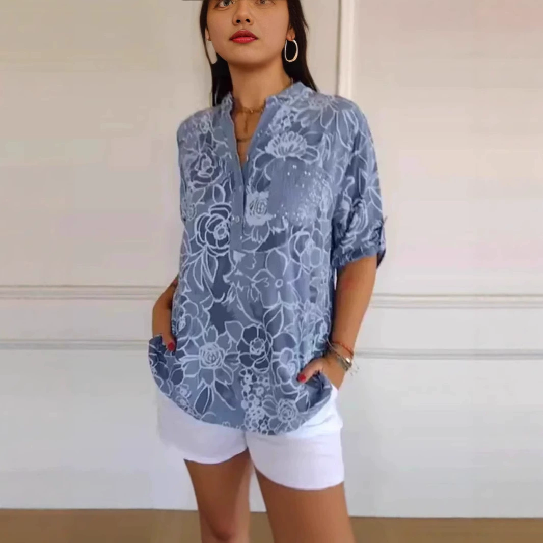 2024 новая женская длинная рубашка, женская летняя европейская и американская модная рубашка с длинными рукавами, 3 рубашки с цветочным принтом