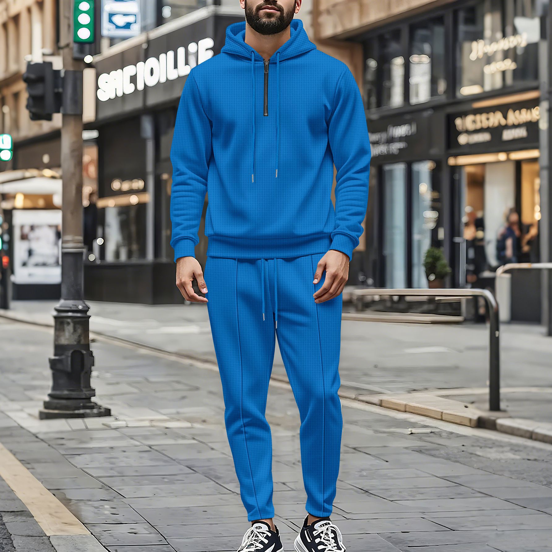 Men's Waffle-Knit Half-Zip Hoodie & Jogger Set – Breathable Lightweight Loungewear (S-XXXL, 5 Colors)_voghion.com