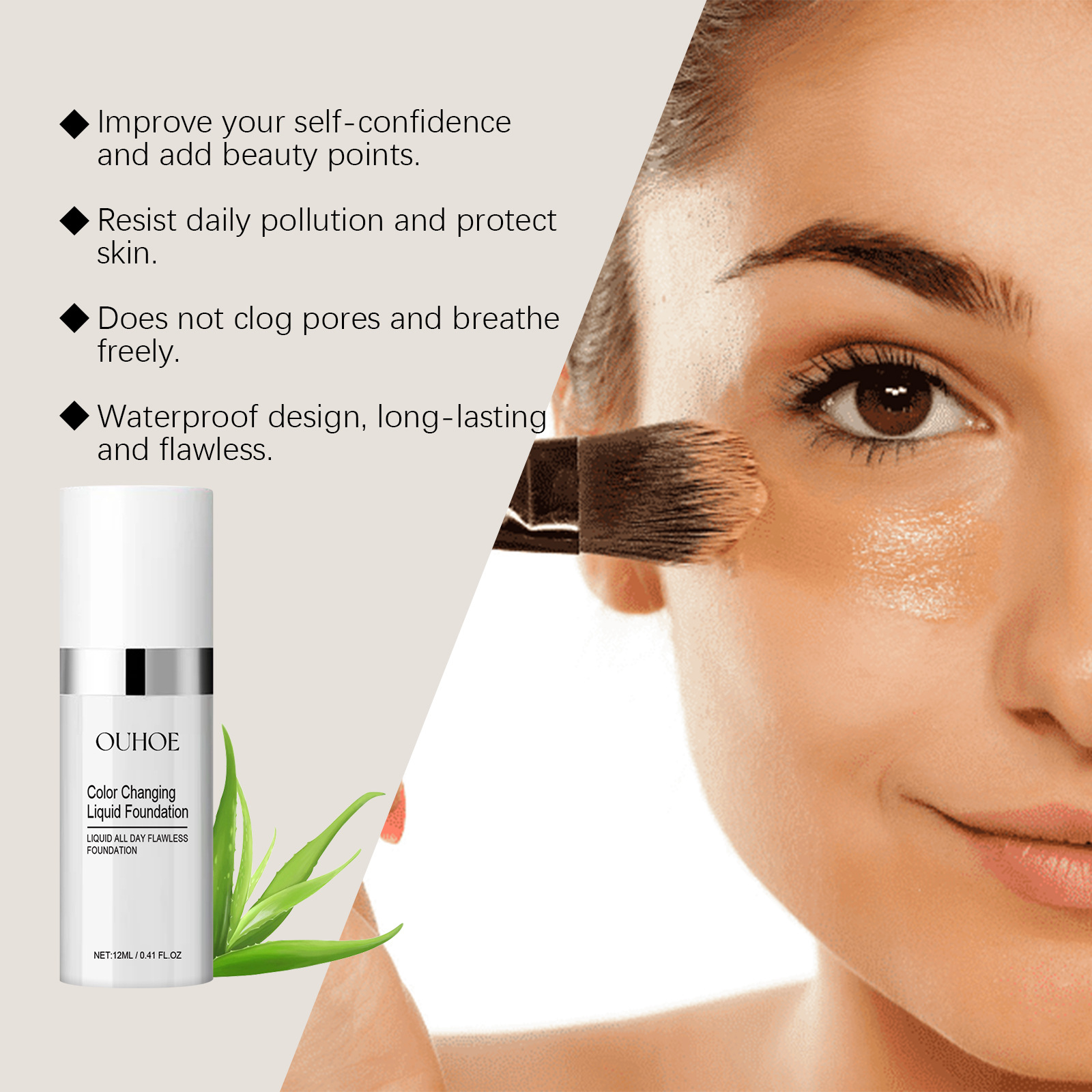 ilumina quente, conveniente natural, corretivo, leve e fino, a cor da pele é limpa, transparente e úmida líquida_voghion.com