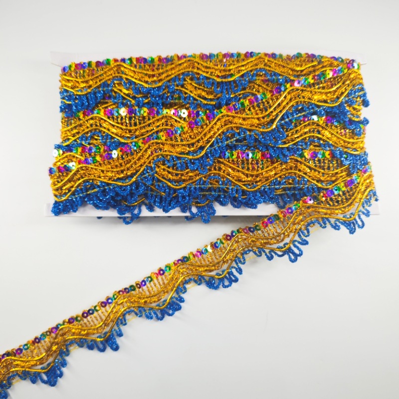 Triángulo de seda dorada, encaje de lentejuelas de color, encaje de torre plegable de mediados de otoño, bolso de camión grande, encaje superior, salón budista, encaje de mesa