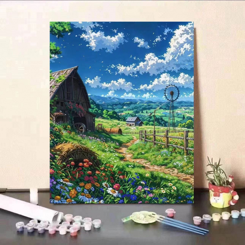 宮崎駿の夏のデジタル油絵、手描きの色付け、減圧、高価値のリビングルームの装飾絵画、ギフト|undefined