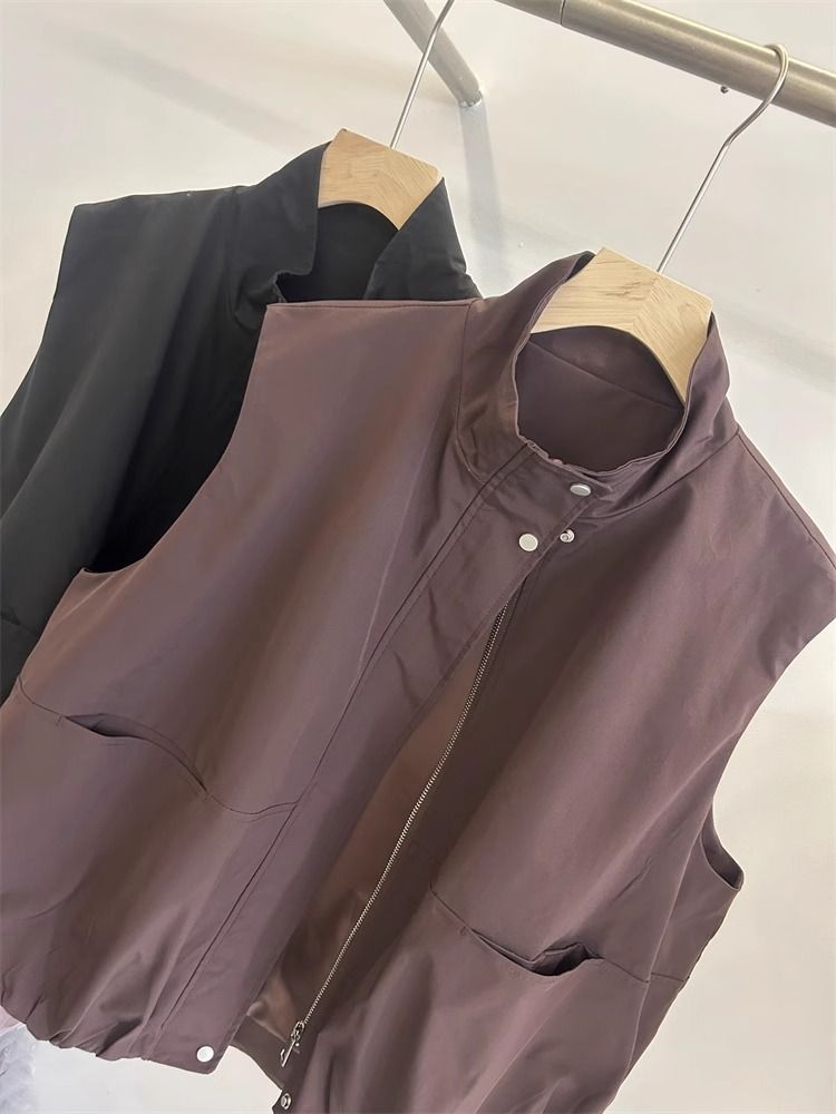 Gilet de travail court et simple de style européen GraceChic pour femme, collection automne 2025, coupe ample et décontractée._voghion.com