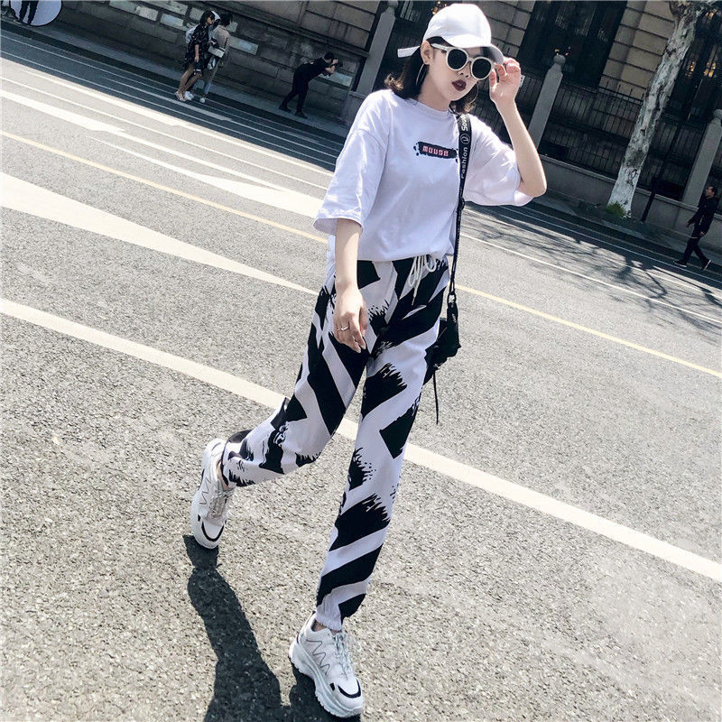 哈伦裤束脚女2021夏季新款宽松潮流显瘦萝卜裤网红休闲阔腿裤子