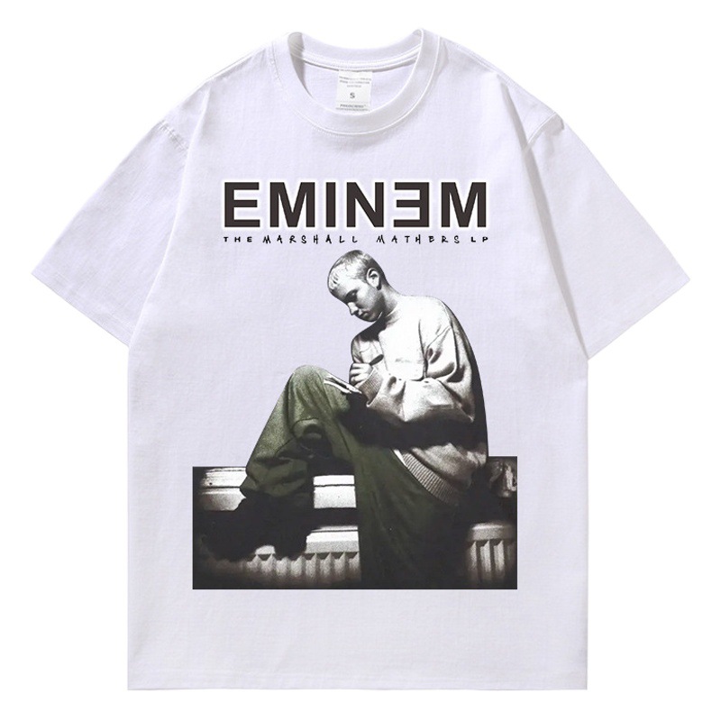 Hip hop rap lavado pesado camiseta Eminem impreso americano retro marca de moda suelta cuello redondo media manga camiseta de los hombres Nuevo