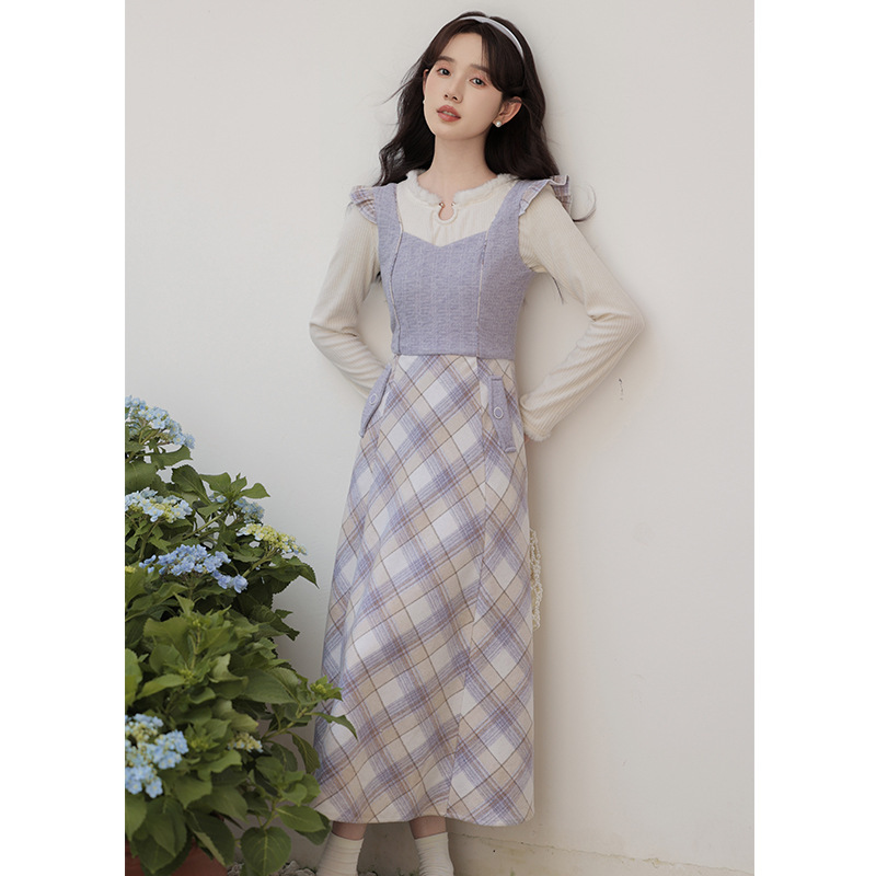 Women's Clothing 2026 Autumn and Winter New French Style Gentle Knitwear Woolen Plaid Suspender Dress Two-Piece Set