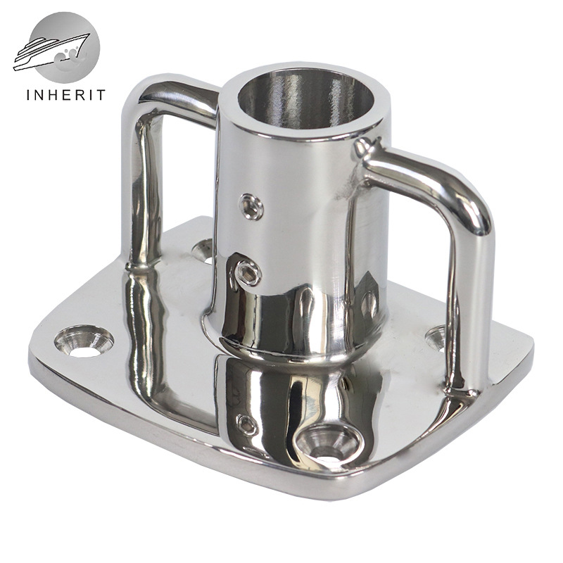 传承 方座旗杆座 不锈钢316镜面精抛光平面安装1寸方底座旗杆座