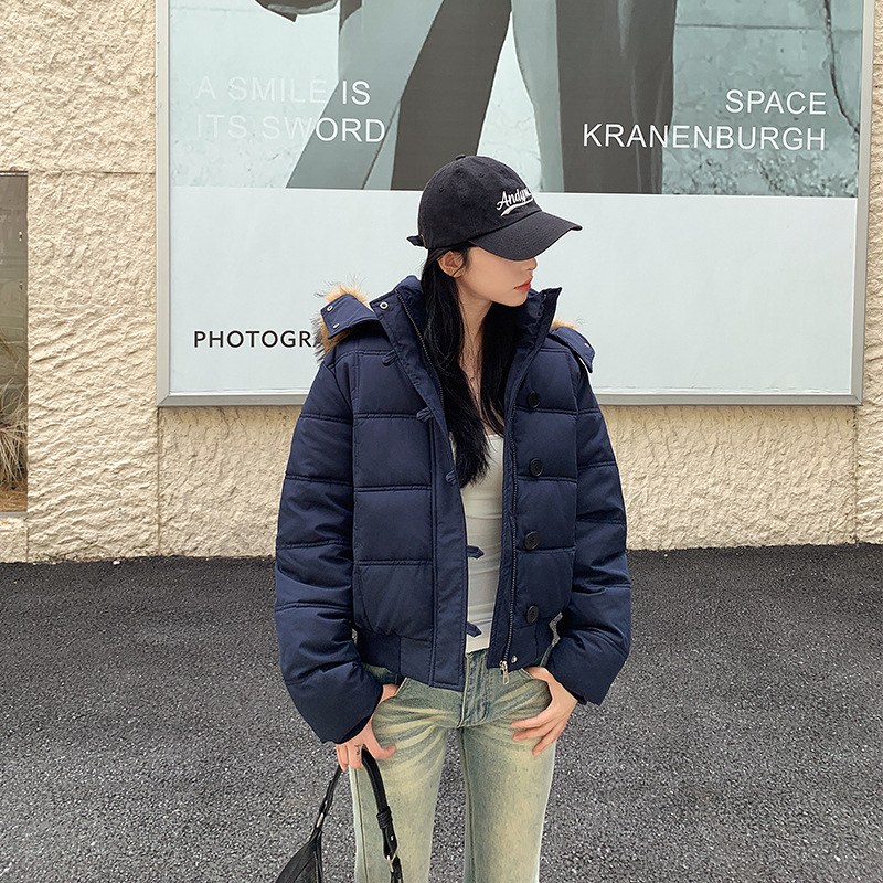 2025 invierno nueva ropa de algodón Pike transfronteriza mujer abrigo abrigo con capuzas cuello de cabello grande chaqueta de algodón pequeño abrigo grueso image 5