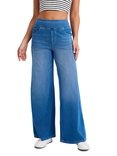 Cross-border new large-size denim wide-leg pants for women, high-waist slimming multi-pocket straight loose cat-beard horse-monkey casual pants