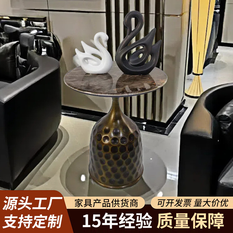 Italian-Style Minimalist Wine Glass Microcrystalline Stone Sofa Side Table Creative Small Coffee Table Bedside Table Home Living Room Small Round Table