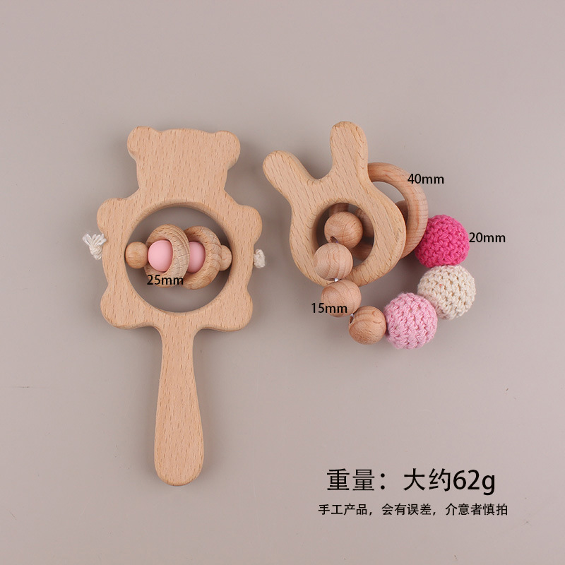 Beech Bear Bell Baby Molars Bracelet Handmade Beads Cartoon Handbell Juguetes para niños dos piezas