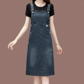 气质牛仔大码背带裙2026夏新款兔子耳朵超显瘦妈妈款连衣裙女