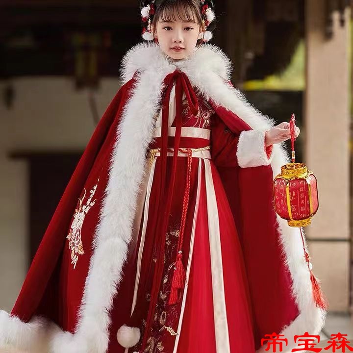 女童漢服冬裝2022新款兒童加厚古裝中國風唐裝冬季寶寶拜年服冬款