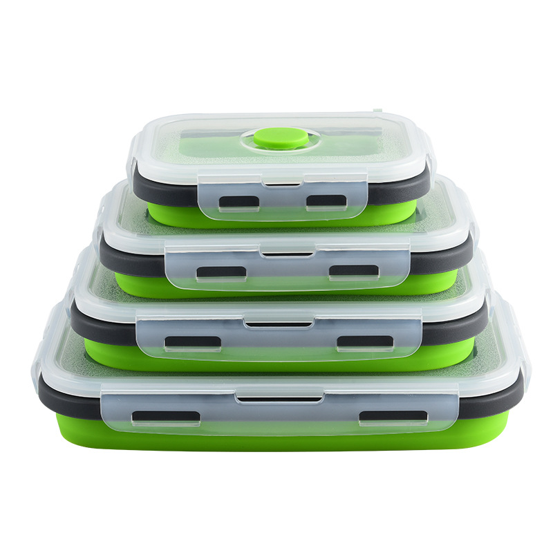 Fábrica directa caja de almuerzo de silicona plegable de grado alimenticio microondas caja de almuerzo caja de almacenamiento caja de preservación caja de almuerzo