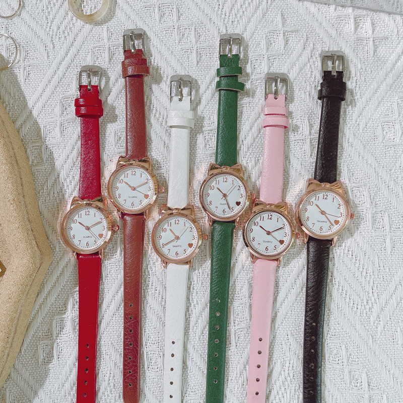 Fashionable and Simple Student Gold Case Cute Bow Love Digital Girl Children Belt Quartz Female Watch Wholesale