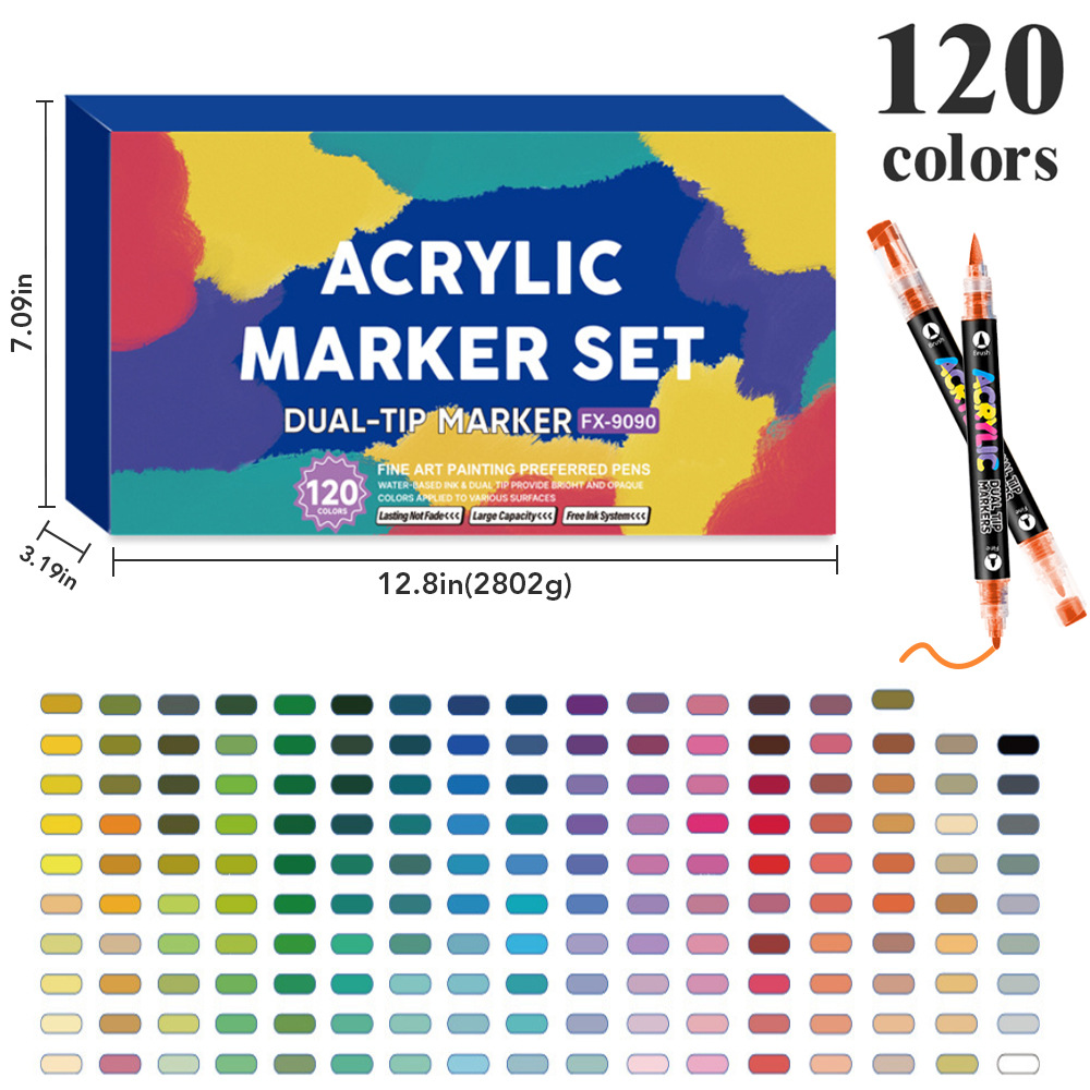 Transfronterizos de venta caliente blando y duro doble cabeza líquido directo acrílico marcador de pluma de color grande conjunto de estudiantes de pintura de arte marcador