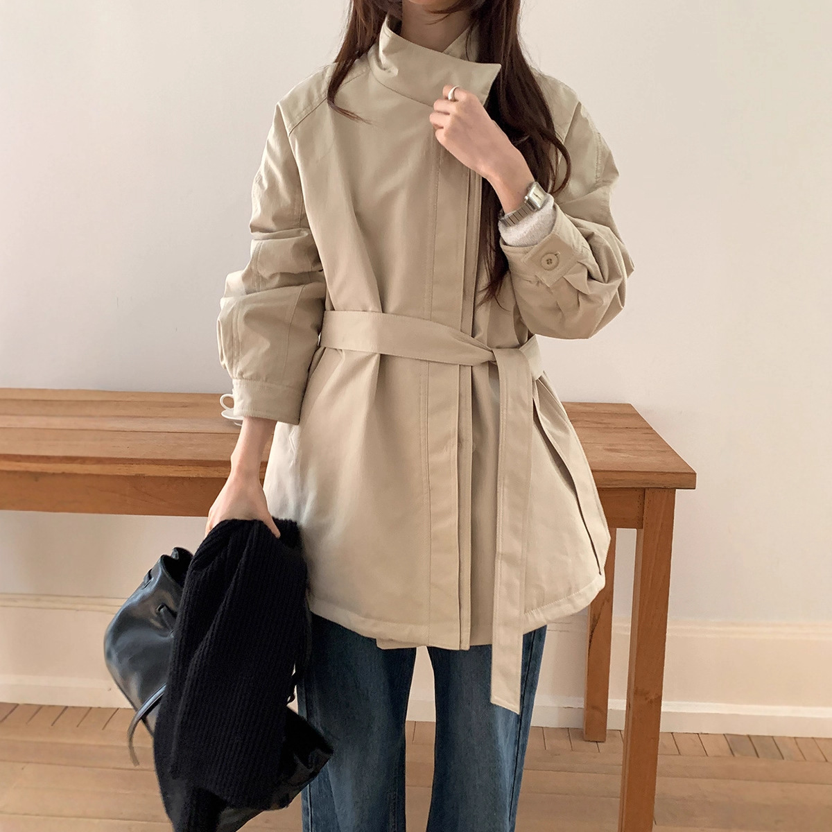 Korean Niche Design Stand-Up Collar Windbreaker down Jacket for Women Winter 2025 New Casual Warm Mid-Length Jacket