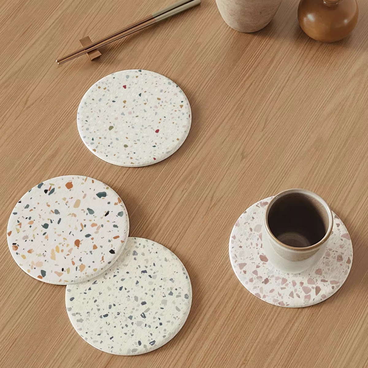 Cojín de taza de barro de diatomita de terrazo almohadilla de aislamiento térmico de mesa almohadilla de absorción de agua de mesa almohadilla de almacenamiento de taza de café a prueba de ramas
