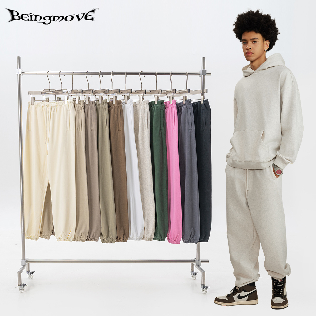 BM personalizado 2025 marca de moda de otoño de alta calidad pesada 440G pantalones de abrigo de anillo para hombres pantalones deportivos casuales sueltos