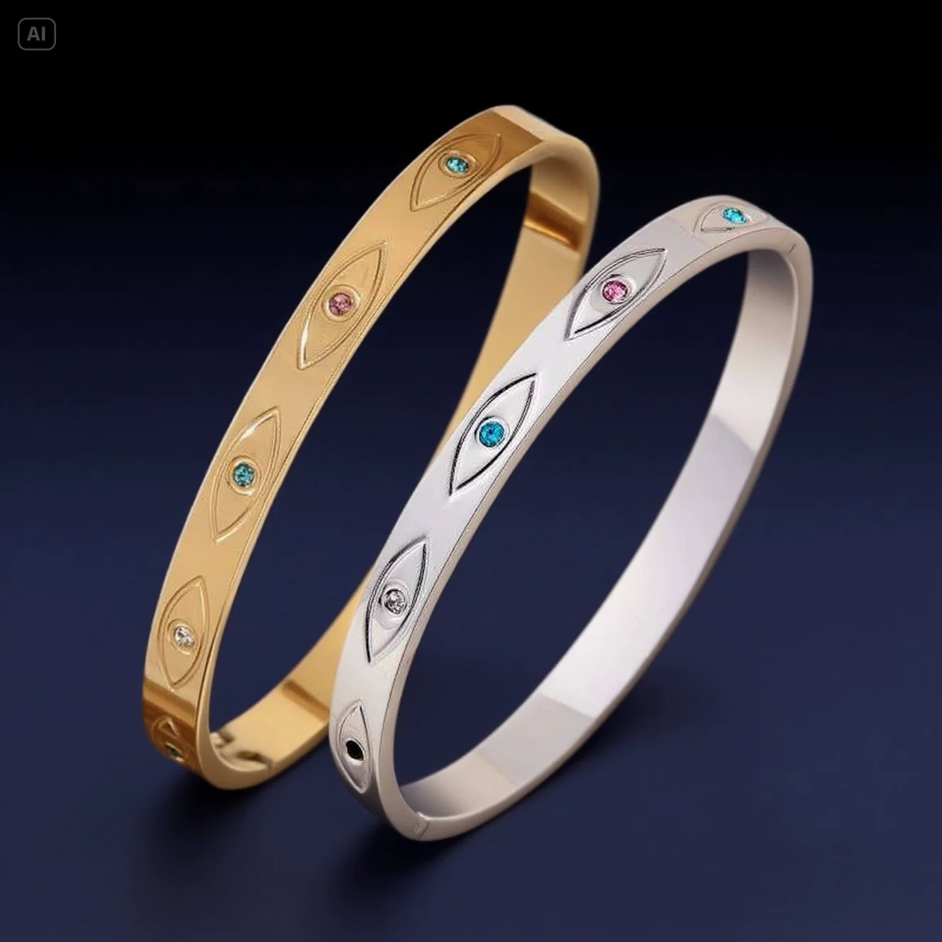 Европа и США трансграничные новые алмазные инкрустации с солнечными глазами алмазные 18-каратное золото индивидуальность модный браслет из нержавеющей стали женский дикий