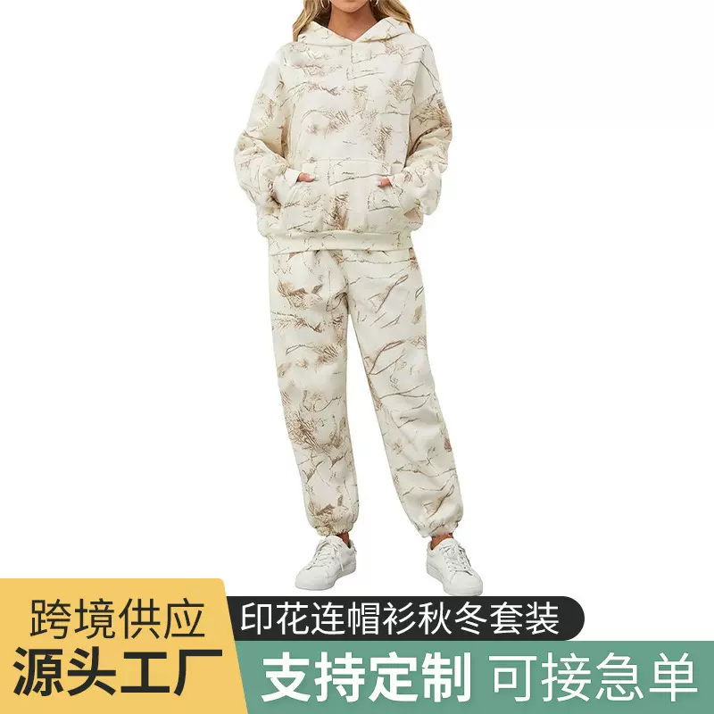 2024女士圣诞节时尚套装3D印花秋季休闲阔腿裤开衫衬衣外贸跨境