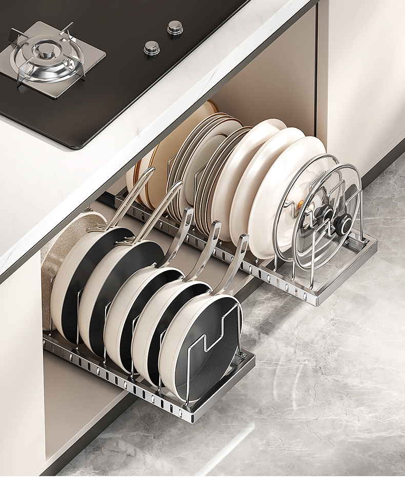 Kitchen Adjustable Cookware Storage Rack Drawer-Type Organizer Cabinet Organizer Countertop Bowl and Dish Rack Storage Solution