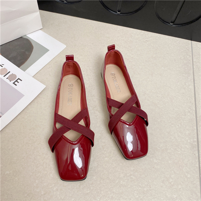 Shallow Mary Jane W, Spring And Summer New French Style Gentle Cross Strap Patent Leather Soft Sole Flat Shoes For_vogvips.com