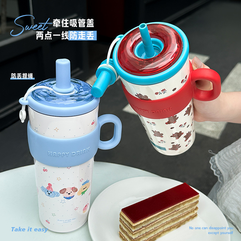 新款高颜值保温杯精美不锈钢真空杯办公室桌面杯吸管杯泡茶杯批发|undefined