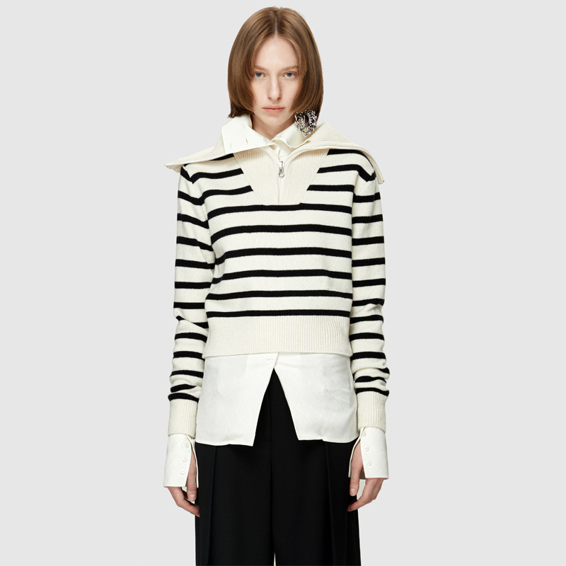 In Stock Low Classic Sweater for Women 2024 Autumn and Winter New Style Polo Large Lapel Pullover Zipper Wool Sweater