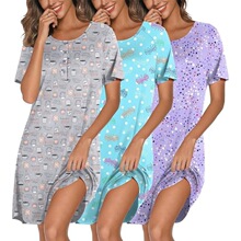 E 44057 Casual Print Round Neck Sleep Dress ����ӡ��˯ȹ