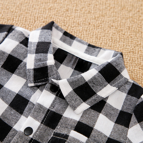 Spring and Autumn style baby onesie, long-sleeved plaid shirt for newborns, gentleman's overseas cross-border clothing