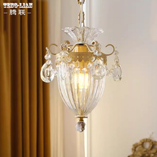 别墅过道全铜水晶小吊灯美式餐厅入户飘窗玄关卧室床头法式复古灯