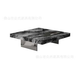 黑水晶大理石轻奢现代意式客厅极简设计进口方盒子茶几