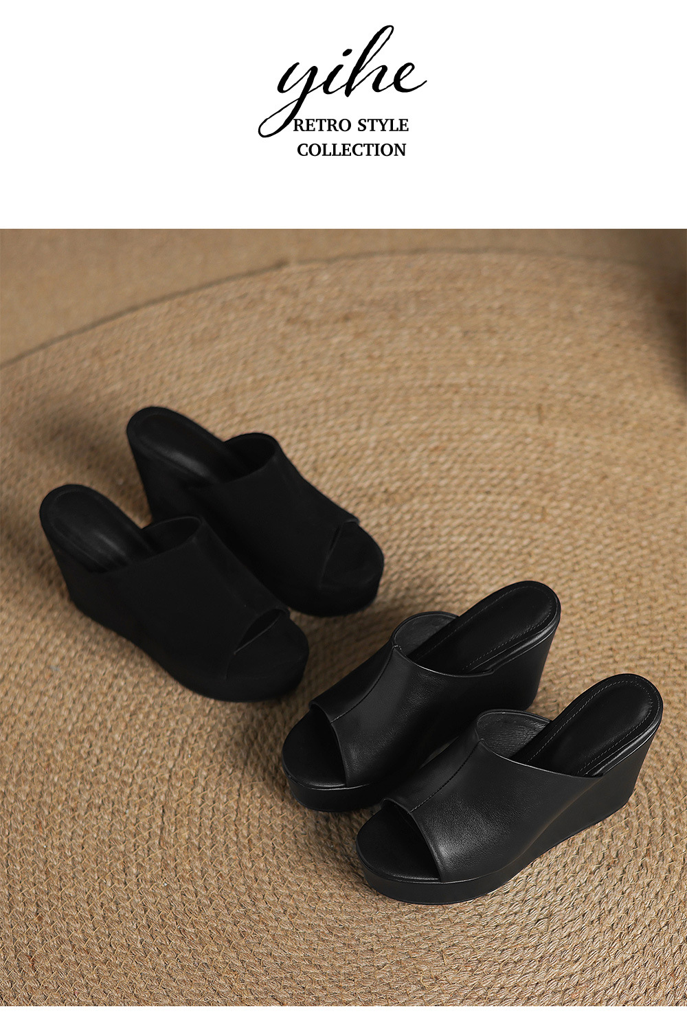 Sandal cao gót đế xuồng nữ hở mũi quai ngang gót 10 cm — Đen [da cừu] chi tiết 13