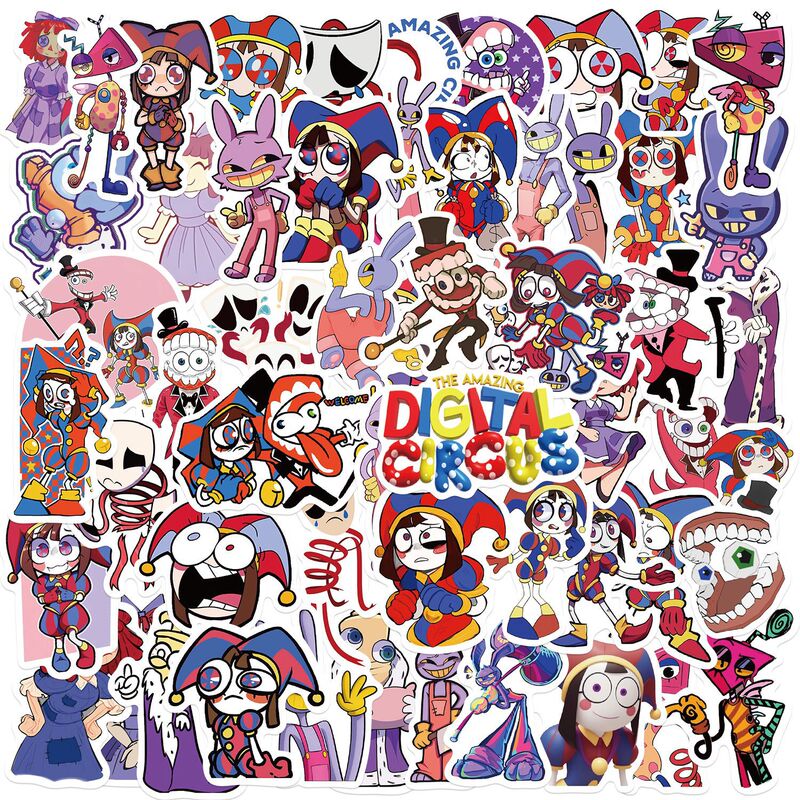 56 pieces cross-border hot magic digital circus stickers guitar notebook luggage DIY waterproof stickers 56 pieces cross-border hot magic digital circus stickers guitar notebook luggage DIY waterproof stickers