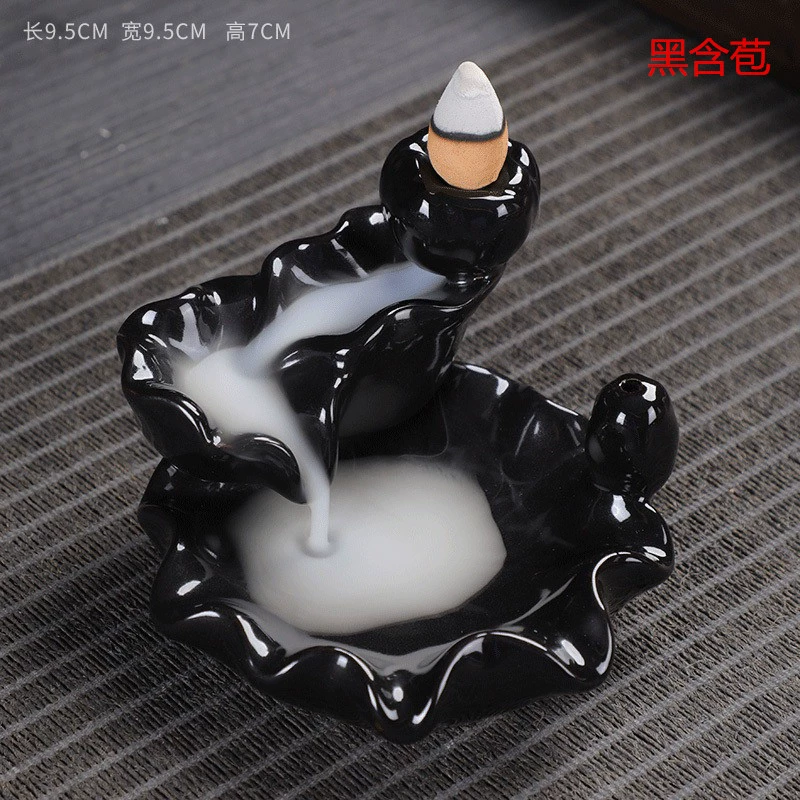 Ceramic Backflow Incense Burner, Lotus Inverted Design, Decorative Buddha Incense Holder