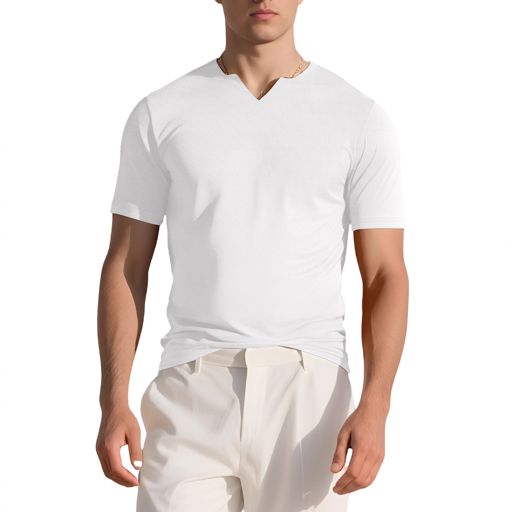 Nuevo transfronterizo Amazon verano nuevo hombre deporte elástico camiseta de tendencia americana camiseta de Henry manga corta casual