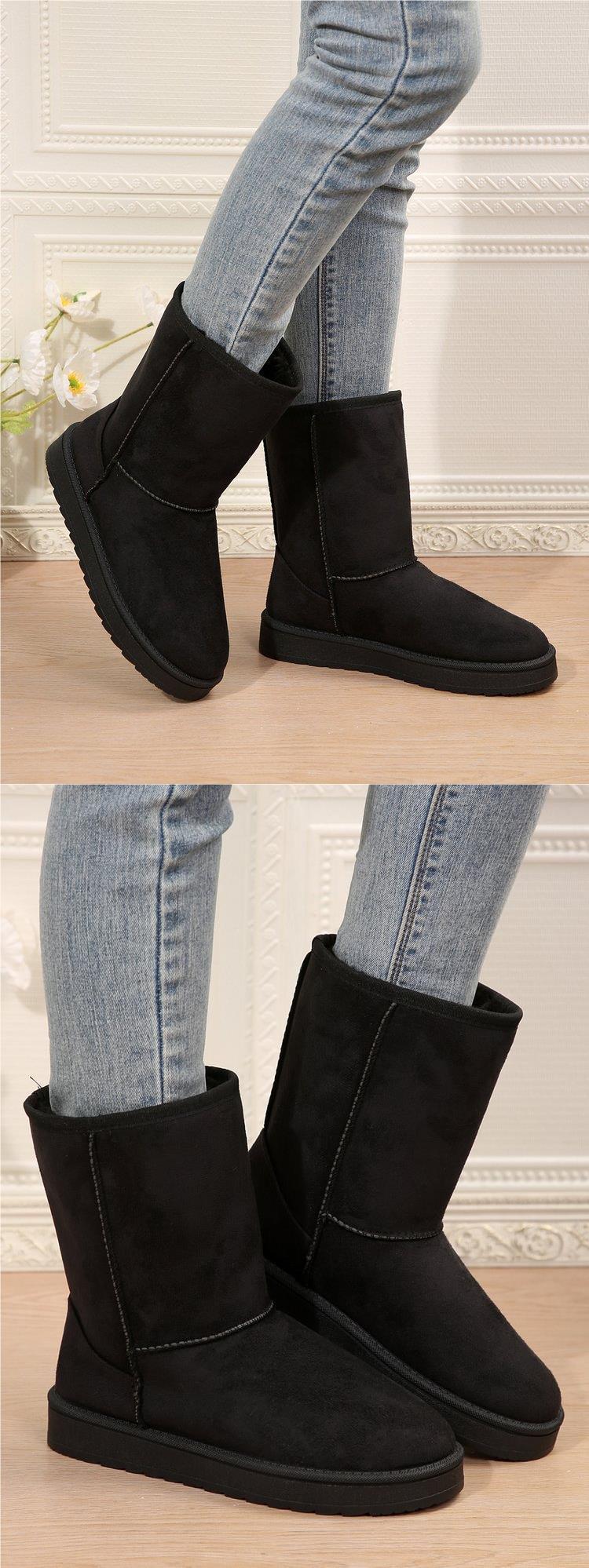 Botas de nieve para mujer, nuevo estilo de otoño e invierno, manga corta de felpa artificial, cabeza redonda, suela plana, parte superior media_voghion.com