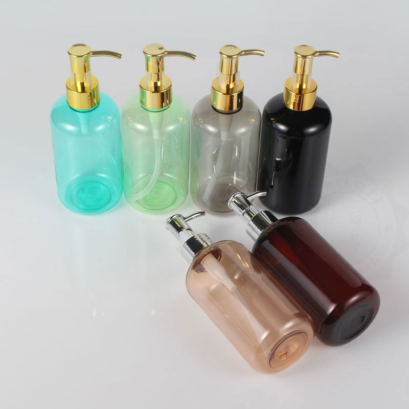 新品电镀金银卸妆油按压长嘴油泵瓶250g蓝粉棕 橙白色 透明彩色瓶