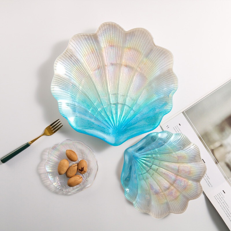 Colorful Mermaid color golden internet celebrity transparent jewelry storage glass shell plate photo props ins small dish