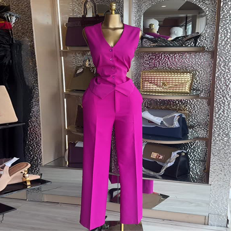 Women's Clothing Women's Fashion V Neck Button Down Vest Wide Leg Trousers Casual Suit Style Autumn Winter_voghion.com