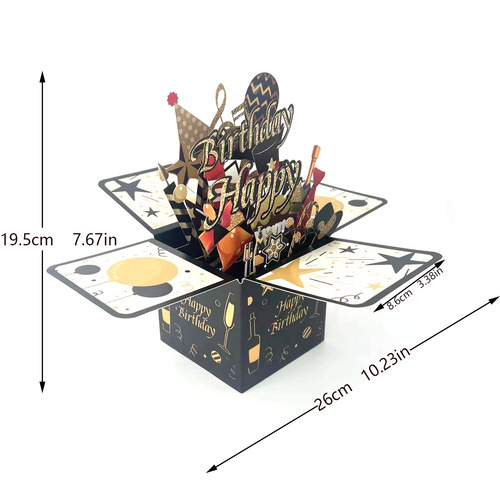 Creative 3D Happy Birthday Pop-Up Greeting Card with Hollow Paper Carving, Birthday Pop-Up Box