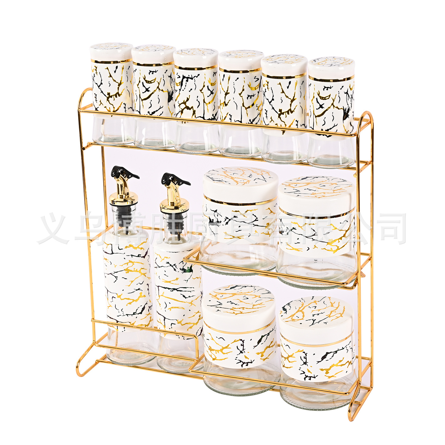 Botella de condimento Engrasador de almacenamiento tarro traje con estante de hierro Dubai Comercio exterior cocina almacenamiento multi-pieza conjunto de gama alta suministros de cocina