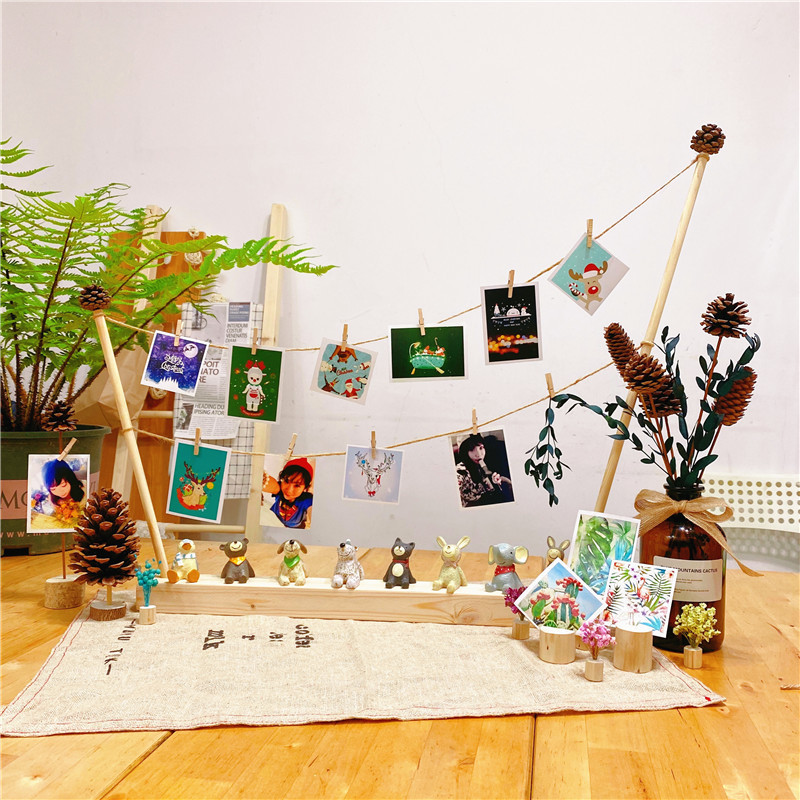 Solid Wood Photo Frame Display Stand Photo Holder Decoration Ins-Style Jute Rope Handmade Creative Lomo Photo Clip 3inch Small