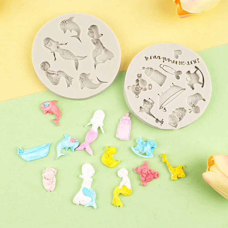 Ángel sirena comida y juego pastel año tras año bebé troyano decorativo pastel de hornear molde de silicona líquida