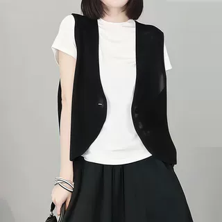 夏季V领针织马甲背心女薄款宽松无袖坎肩开衫外搭上衣