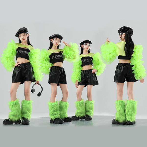 Children Green hip hop jazz dance costume For Girls Rapper Singers ...