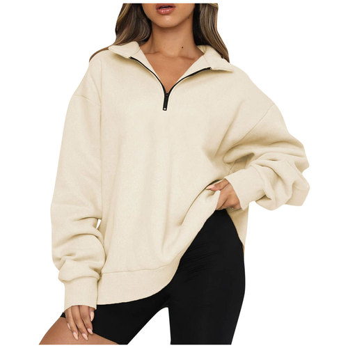 Women's European and American Autumn/Winter Casual Half-Zip Hooded Long-Sleeve Sweatshirt Top