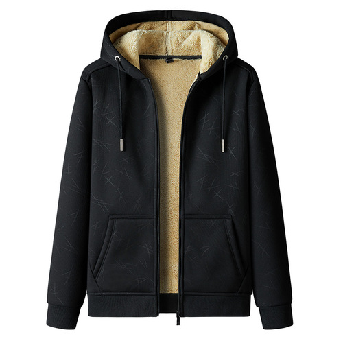 Lambskin Fleece Men's Hooded Sweatshirt Autumn/Winter Thicken Padded Cozy Sport Coat Casual Open sweater Warm Outwear