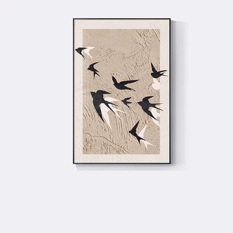 宋代の美的アルミ合金フレーム玄関装飾絵画リビングルーム吊り絵画中世スタイルの花と鳥のエントリースプレー塗装キャンバス|undefined